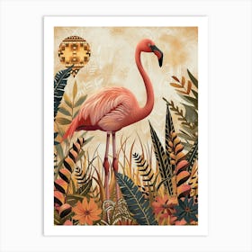 Greater Flamingo And Heliconia Boho Print 1 Art Print