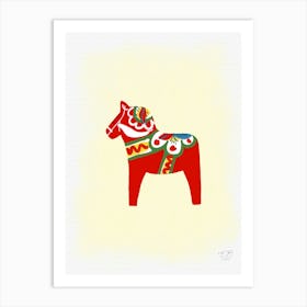 Swedish Horse Red On Yellow Art Print