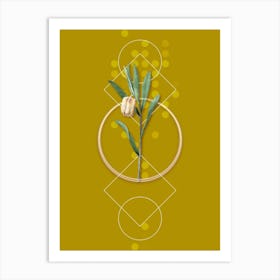 Vintage Fritillaria Latifolia Botanical with Geometric Line Motif and Dot Pattern n.0209 Art Print