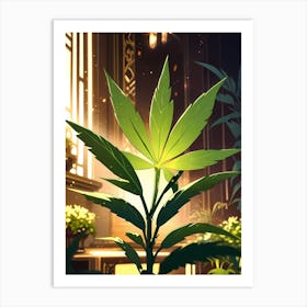 Marijuana Plant In Front Of A Window Póster