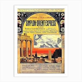 From Switzerland To Italy and To Orient, Vintage Railway Poster Art Print
