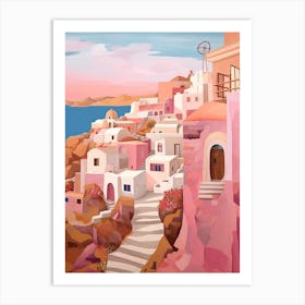 Santorini Greece Travel Housewarming Painting Streets Art Print