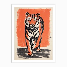 Tiger, Woodblock Animal  Drawing 4 Art Print