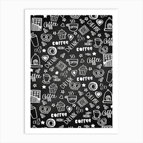 Seamless Pattern With Coffee Doodles - kitchen art, kitchen poster 1 Art Print