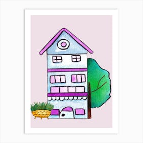 Blue And Purple House Art Print