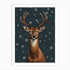 Deer With Snowflakes Art Print