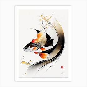 Kin Showa Koi Fish Minimal Line Drawing Art Print