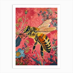 Floral Animal Painting Honey Bee 4 Art Print