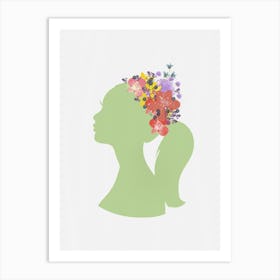 Silhouette with Pressed Flower Crown – Nature-Inspired Art Art Print