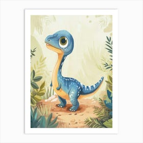 Cute Cartoon Dinosaur Watercolour 1 Art Print