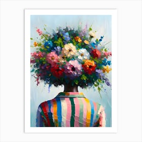 Woman With Flowers On Her Head Art Print