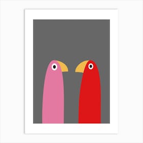 Minimalist Abstract Birds - Pink & Red Art Print