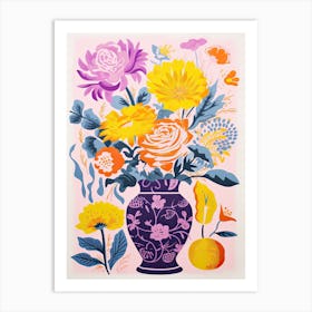 Colourful Flower Still Life In Risograph Style 5 Art Print