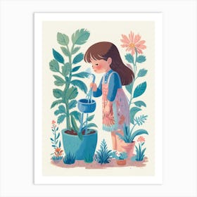 The girl and flower garden Art Print