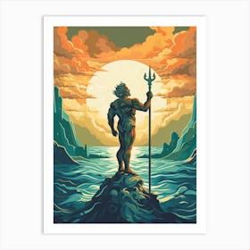  A Retro Poster Of Poseidon Holding A Trident 15 Art Print