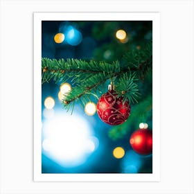 Closeup Of A Pine Tree Branch Under Night Time Setting Card Style Design With A Decorative Theme F (4) Art Print