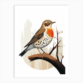 Colourful Geometric Bird Hermit Thrush 1 Art Print