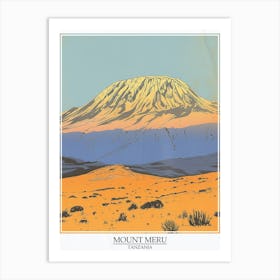 Mount Meru Tanzania Color Line Drawing 7 Poster Art Print