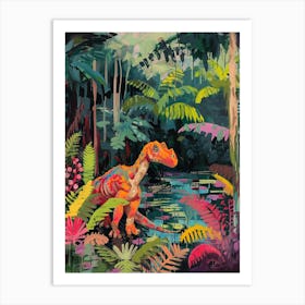 Dinosaur By The River Landscape Painting 2 Art Print