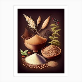 Sesame Seeds Spices And Herbs Retro Drawing 3 Art Print