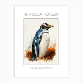Humboldt Penguin Oamaru Blue Penguin Colony Watercolour Painting 3 Poster Art Print