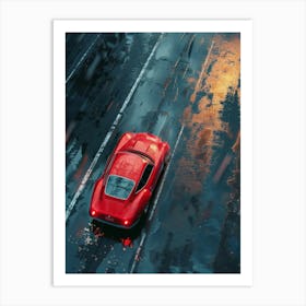 Red Sports Car In The Rain Art Print