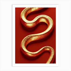 A Golden Snake On An Isolated Red Background Poster