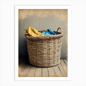 Wicker Basket With Clothes Art Print