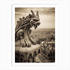 Gargoyle In Barcelona B&W 2 Art Print