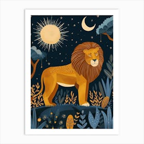 African Lion Night Hunt Illustration 4 Art Print