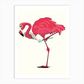Flamingo Brushing Teeth Art Print
