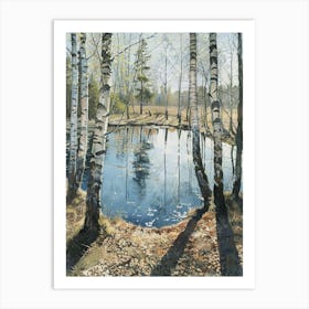 Birch Trees In The Pond Art Print