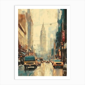 Painting Of City Street View In Vintage Retro Style 1 Art Print