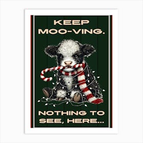 Grumpy Christmas Cow Green Art Print