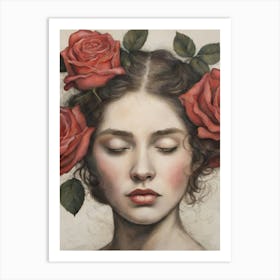 Woman with Roses Art Print