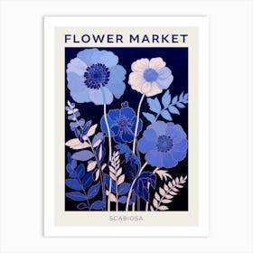 Blue Flower Market Poster Scabiosa 3 Art Print