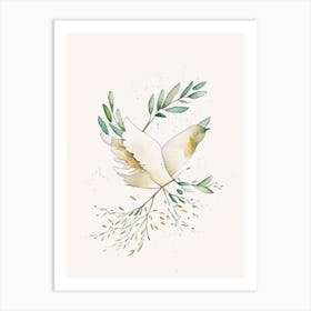 Peace Dove And Olive Branch Symbol Minimal Watercolour Art Print