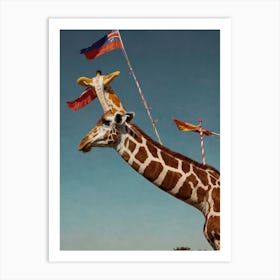 Giraffe With Flags Art Print