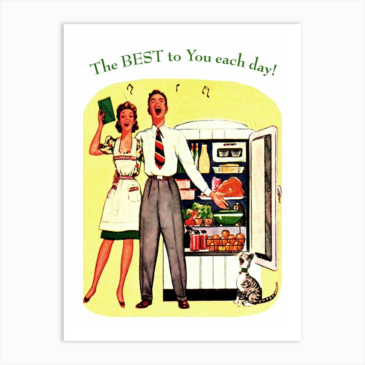 Singing Couple With Open Fridge, Funny Vintage Advertising Poster, Baby Boomers Art Print by Vintage Spirit
