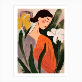 Woman With Autumnal Flowers Calla Lily 2 Art Print