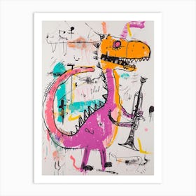 Abstract Dinosaur Scribble Playing The Trumpet 1 Art Print