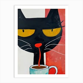 Cat Drinking Coffee Art Print