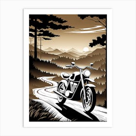 Motorcycle On The Road, vintage bike, classic bike, vector art, 1 Art Print