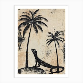Chameleon In The Palm Trees Block Print 2 Art Print
