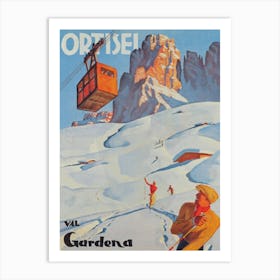 Ortisei in Val Gardena Italy Print Vintage Ski Poster Art Print