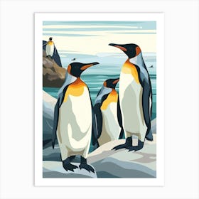 King Penguin Paradise Harbor Minimalist Illustration 1 Art Print