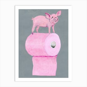 Pig On Toilet Paper Art Print