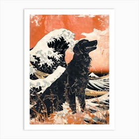 Flat-coated Retriever Flattie Great Wave off Kanagawa Ukiyo Woodblock 1 Art Print