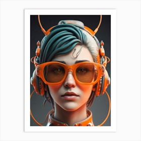 Girl With Headphones 10 Art Print