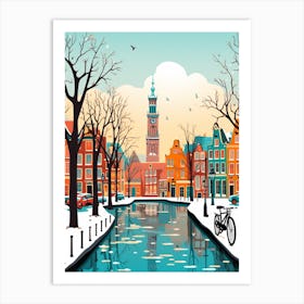 Vintage Winter Travel Illustration Amsterdam Netherlands 2 Art Print